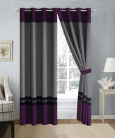 2 Pieces Elegant Embroidered Curtains - Purple & Grey